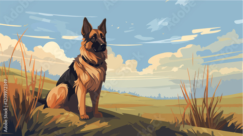 Flat illustration of dog. Guard dog. Domestic animal.