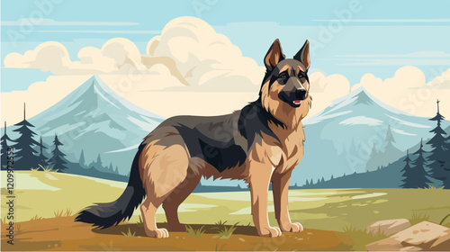 Flat illustration of dog. Guard dog. Domestic animal.