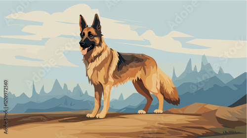 Flat illustration of dog. Guard dog. Domestic animal.
