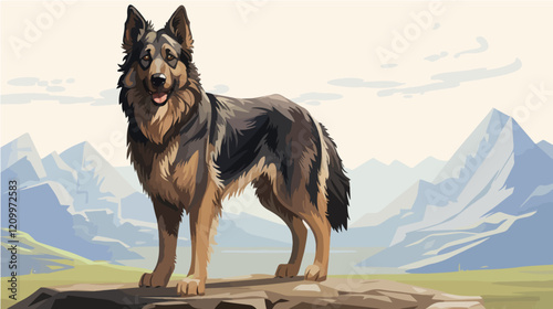 Flat illustration of dog. Guard dog. Domestic animal.