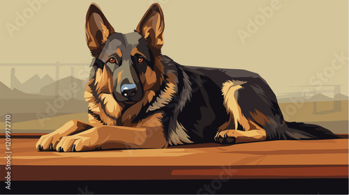 Flat illustration of dog. Guard dog. Domestic animal.