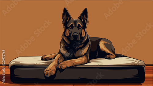 Flat illustration of dog. Guard dog. Domestic animal.
