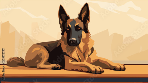 Flat illustration of dog. Guard dog. Domestic animal.