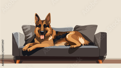 Flat illustration of dog. Guard dog. Domestic animal.