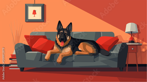 Flat illustration of dog. Guard dog. Domestic animal.