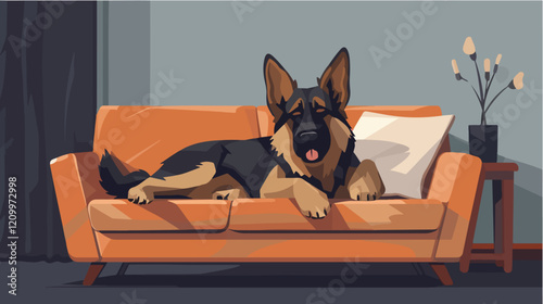 Flat illustration of dog. Guard dog. Domestic animal.