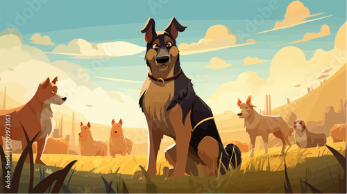 Flat illustration of dog. Guard dog. Domestic animal.