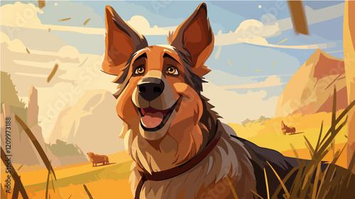 Flat illustration of dog. Guard dog. Domestic animal.