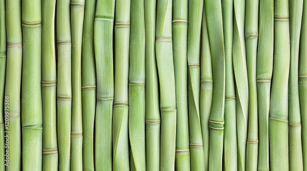 Fototapeta premium Lush green bamboo stalks arranged vertically, creating a textured background for design
