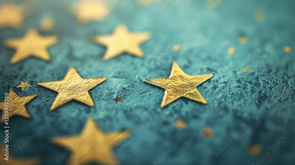 Yellow stars shine brightly against a bold blue backdrop, creating a playful and uplifting visual experience filled with warmth and cheer Yellow stars shine brightly against a bold blue backdrop, creating a playful and uplifting visual experience filled with warmth and cheer
