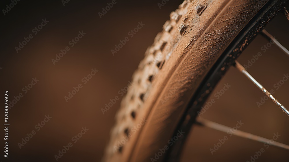Obraz premium Close-up of a rusty bicycle wheel showcasing weathered metal and textured surface with hints of dirt, reflecting years of outdoor adventures and use in a rustic setting