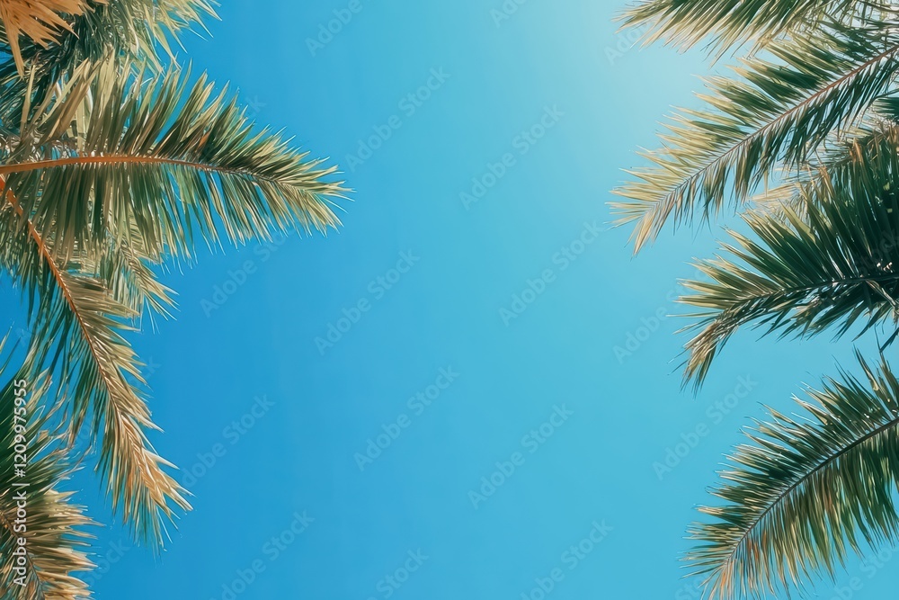 A palm tree is shown with its leaves spread out A palm tree is shown with its leaves spread out