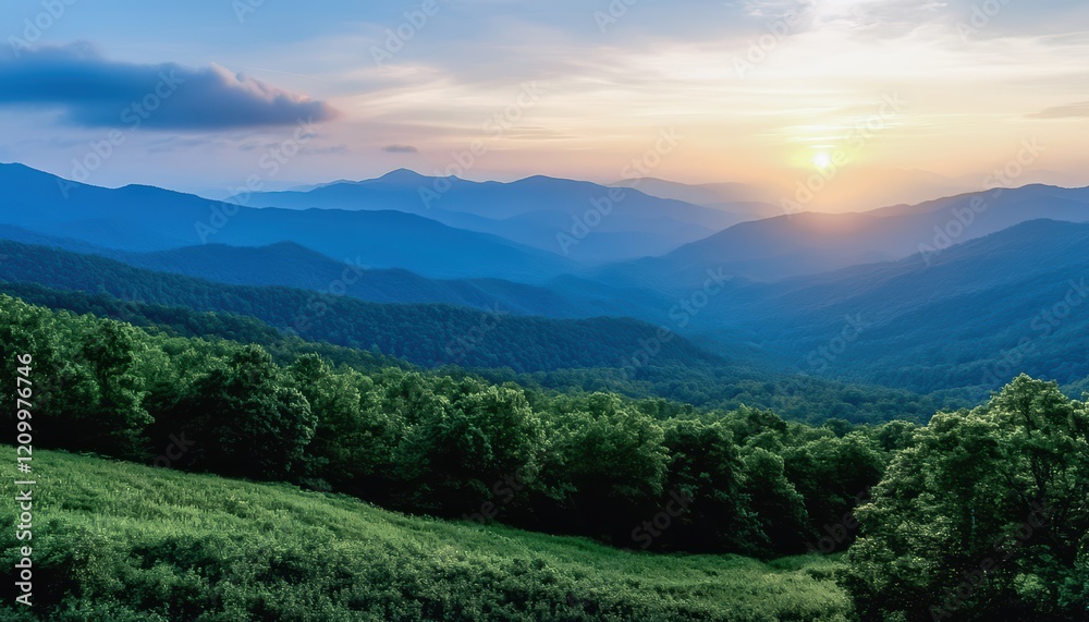 Fototapeta premium A mountain range with a beautiful sunset in the background