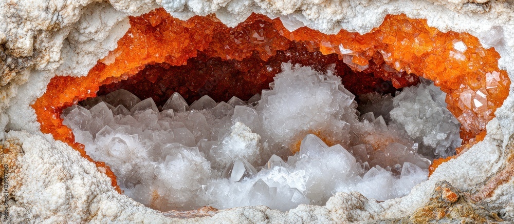 Obraz premium Geode Interior Orange & White Crystals