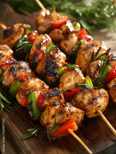 Grilled Chicken Skewers with Colorful Vegetables Seasoned and Prepared to Perfection : Generative AI