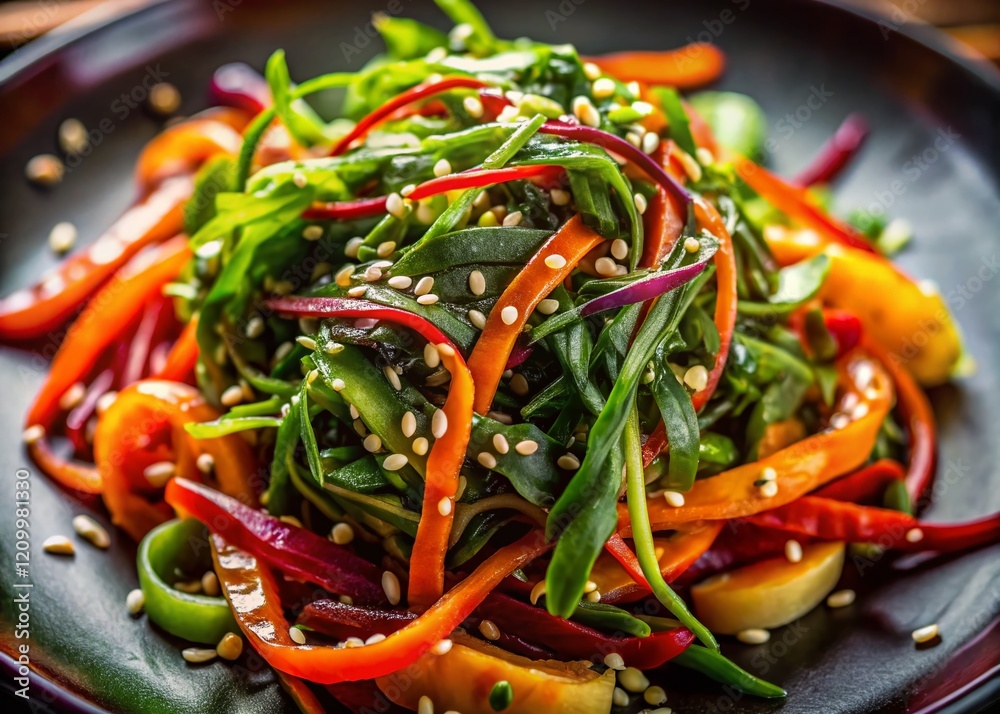 Vibrant Chuka Salad with Sesame Seeds & Dressing - Long Exposure Photography Vibrant Chuka Salad with Sesame Seeds & Dressing - Long Exposure Photography