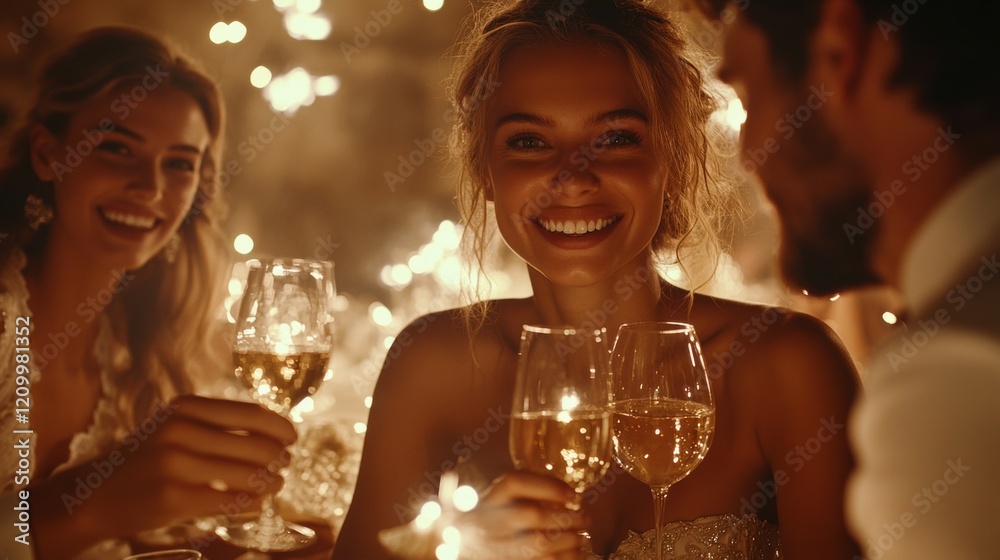 Celebratory Toast with Friends at a Sparkling Evening Gathering Celebratory Toast with Friends at a Sparkling Evening Gathering