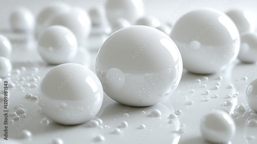 Spheres of Simplicity: A minimalist arrangement of pristine white spheres, bathed in soft light, creates a mesmerizing and elegant abstract composition, evoking a sense of purity and serenity. Spheres of Simplicity: A minimalist arrangement of pristine white spheres, bathed in soft light, creates a mesmerizing and elegant abstract composition, evoking a sense of purity and serenity.