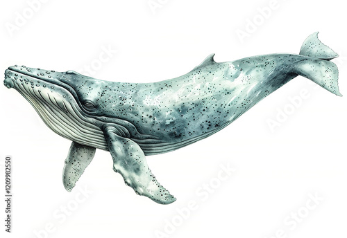 Majestic blue whale swimming gracefully in watercolor art