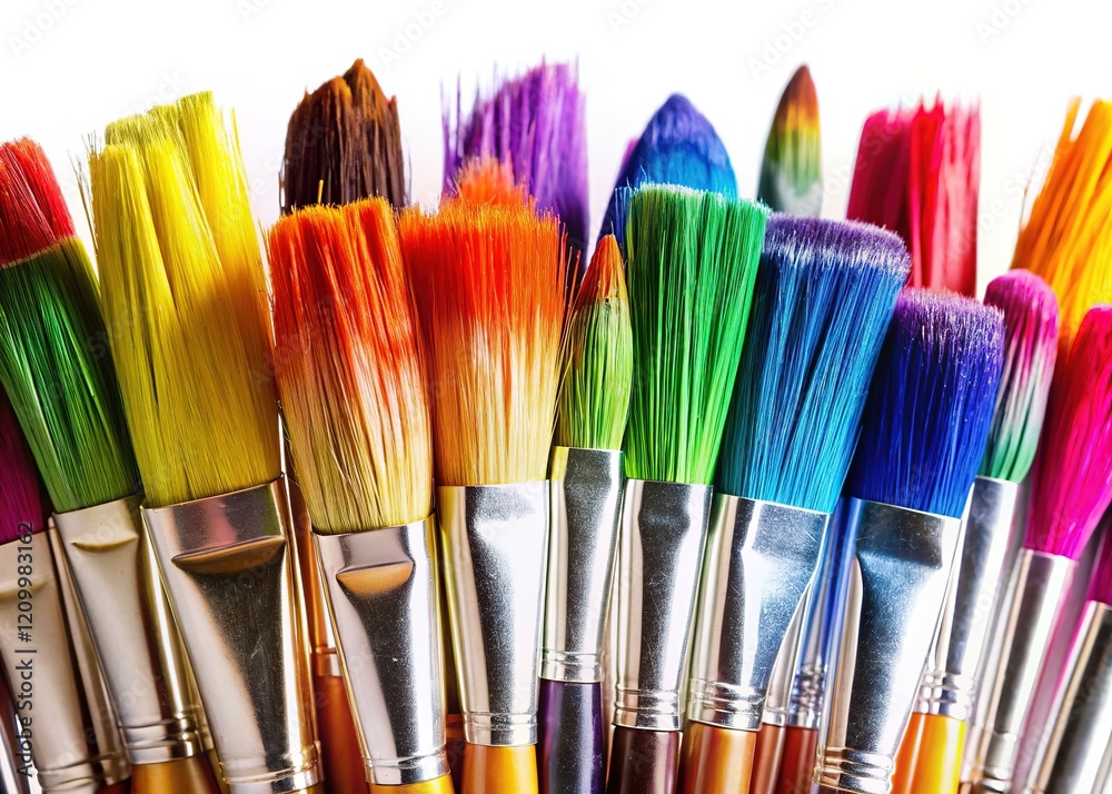 Fototapeta premium Colorful brushstrokes stand out on white background.