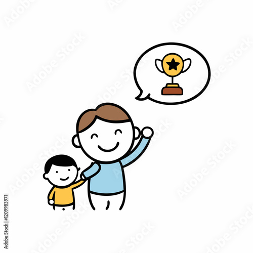 A dreamy sticker of A motivational sticker with a parent cheering as the child accomplishes