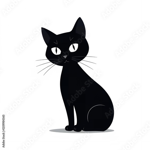 Adorable Black Cat Sitting Cute Pet Animal Illustration Cartoon Style Graphic