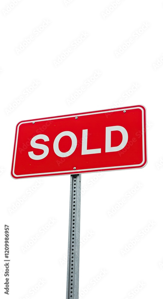 Bold 'SOLD' Sign on Metal Pole - Ideal for Real Estate and Property Sales. Bold 'SOLD' Sign on Metal Pole - Ideal for Real Estate and Property Sales.
