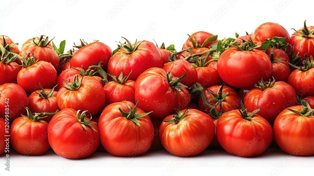 Fresh Juicy Red Tomatoes Piled Together on White Background
