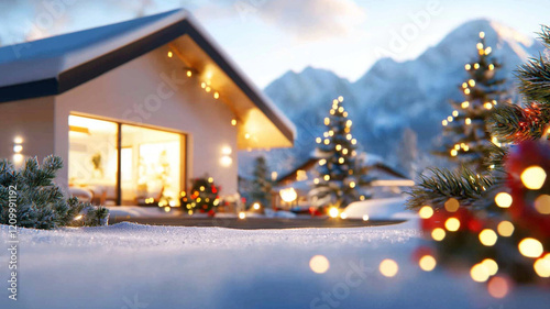 Winter wonderland scene with ai generate christmas decor cozy home snowy landscape festive atmosphere photo