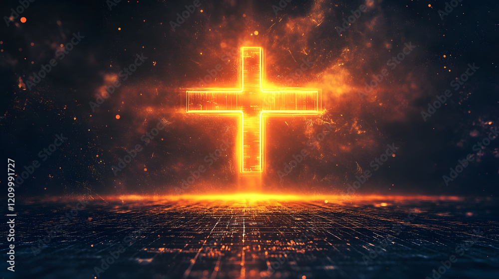 Abstract Glowing Neon Cross in a Futuristic Digital Background Sci-Fi and Tech Inspiration : Generative AI Abstract Glowing Neon Cross in a Futuristic Digital Background Sci-Fi and Tech Inspiration : Generative AI