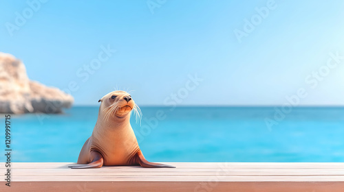 sea lion on a bench in Puerto Ayora, Santa Cruz Island, Galapagos photo