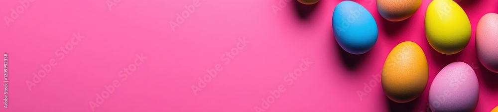 Colorful Banner Easter Eggs on Vibrant Background Colorful Banner Easter Eggs on Vibrant Background