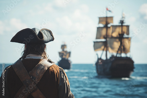 Vivid portrait of a fierce pirate captain in costume, ai generative photo