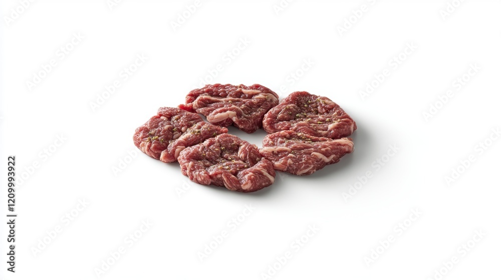 Fresh Raw Beef Patties Ready for Cooking on a White Background Fresh Raw Beef Patties Ready for Cooking on a White Background