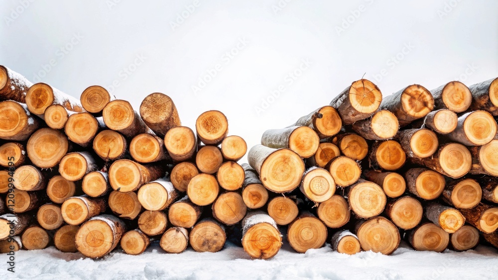 Winter Log Pile Stacked Wooden Logs Covered in Fresh Snow Winter Log Pile Stacked Wooden Logs Covered in Fresh Snow