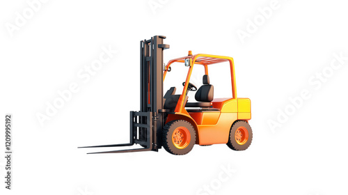 bright orange forklift. designed for lifting and transporting heavy loads in industrial settings it has a sturdy frame. two long forks at the front. and a comfortable driver's seat. showcasing its pur photo