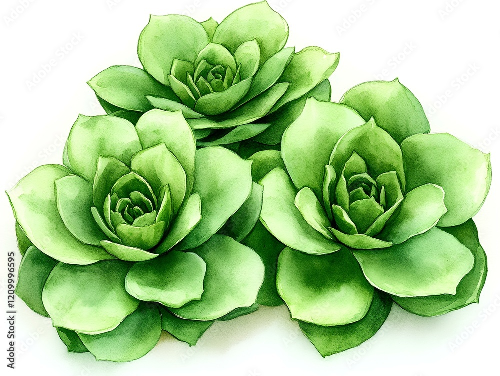 Fototapeta premium Succulent plant isolated on white background. Watercolor illustration.