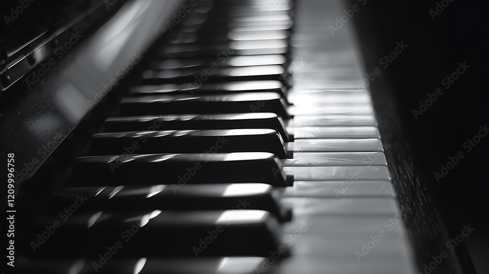 Piano keys close-up. Black and white photo. Selective focus. Piano keys close-up. Black and white photo. Selective focus.