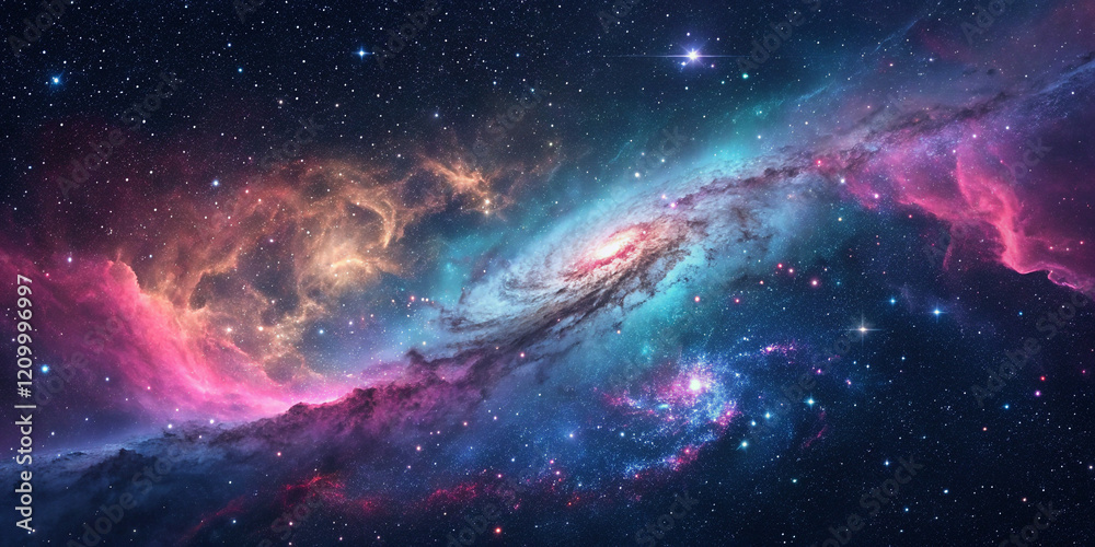 Fototapeta premium Mesmerizing Nebula Galaxy with Colorful Cosmic Waves in a Vibrant Display