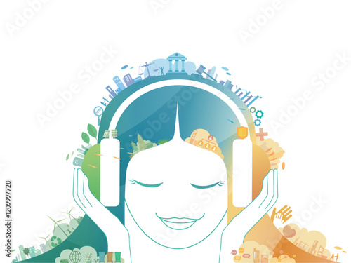 ESG in community A005 with Girl face and Environmental social governance elements vector illustration graphic EPS 10
