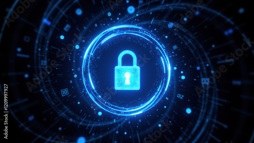Wallpaper Mural Futuristic AI encryption lock with blue digital elements and glowing interface. Torontodigital.ca