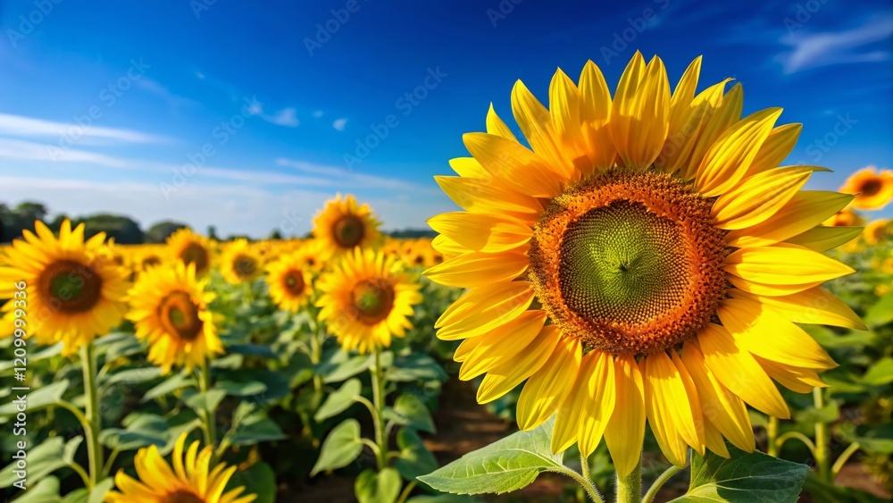 Vibrant Sunflowers Blooming Under a Summer Sky - Stock Photo Vibrant Sunflowers Blooming Under a Summer Sky - Stock Photo
