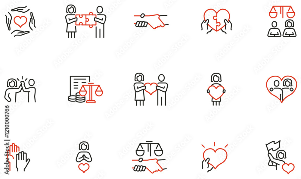 Vector Set of Linear Icons Related to Family Values, Quality Rights, Harmony Relationship. Mono line pictograms and infographics design elements - part 2 Vector Set of Linear Icons Related to Family Values, Quality Rights, Harmony Relationship. Mono line pictograms and infographics design elements - part 2