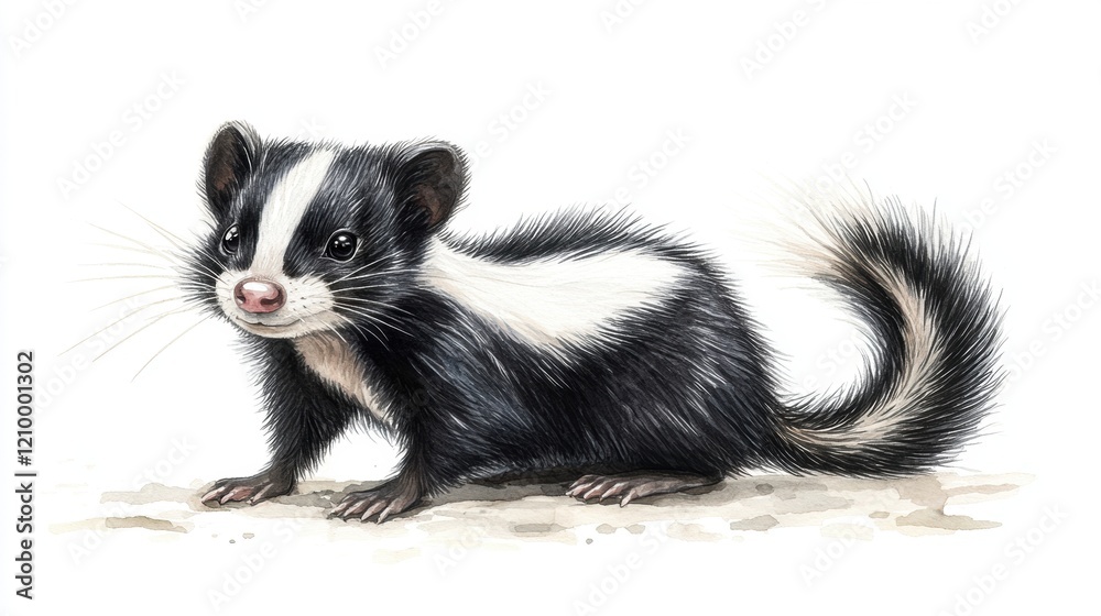 Cute Cartoon Illustration of a Skunk Character on White Background Cute Cartoon Illustration of a Skunk Character on White Background