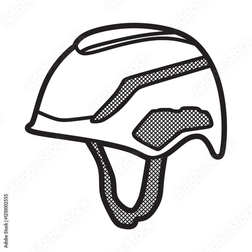 black and white vector, standard safety helmet facing left