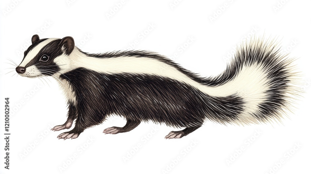 Detailed Illustration of a Striped Skunk on a White Background Detailed Illustration of a Striped Skunk on a White Background