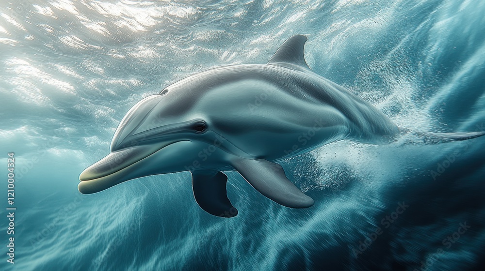 Obraz premium Dolphin swimming ocean wave sunlight underwater nature