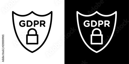 GDPR shield icons set in thin black and white liner strokes