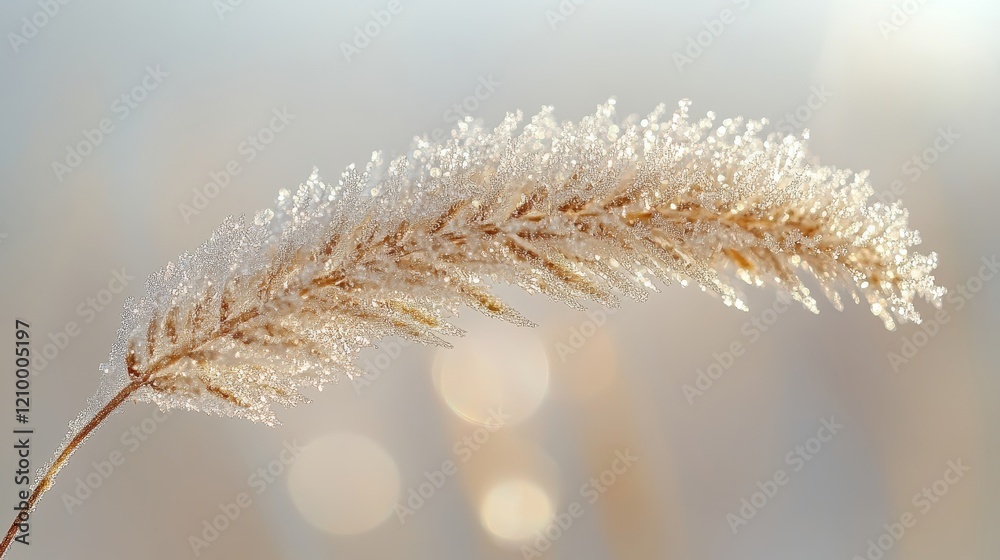 Frost-Covered Pine Needle Close-Up with Sparkling Details Frost-Covered Pine Needle Close-Up with Sparkling Details