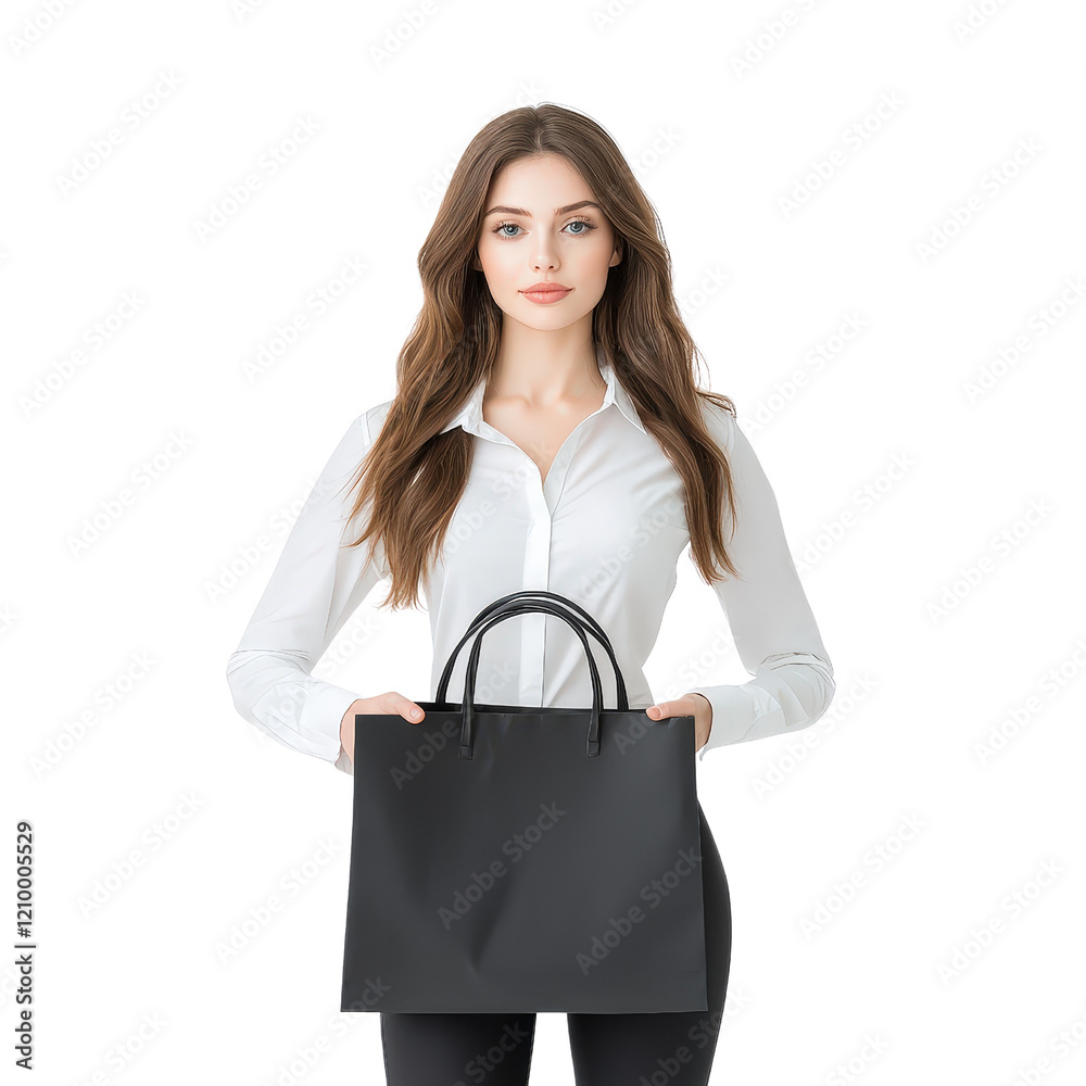 Stylish Woman Holding a Black Handbag in Studio Stylish Woman Holding a Black Handbag in Studio